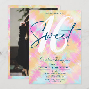 Tie dye Ikat regenboog pastel lettertype foto Swee Kaart