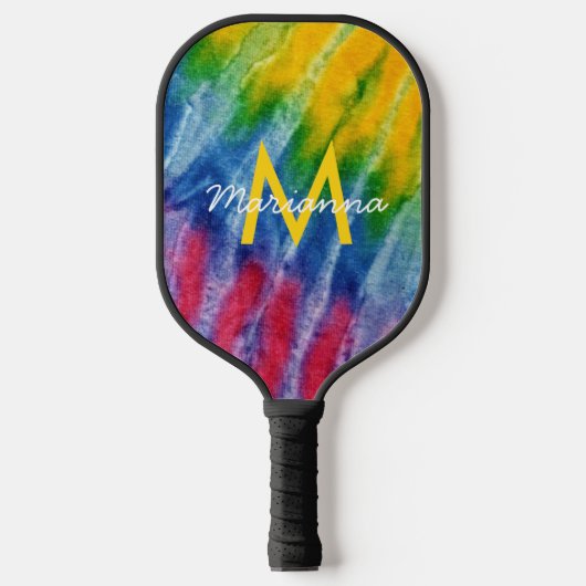 Tie Dye Initiaal Name Red Blue Green Pickleball Paddle (Voorkant)