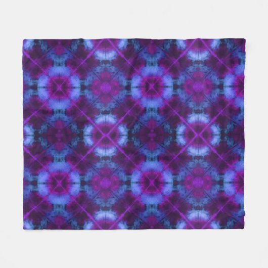 Tie Dye Kaleidoscope Vibrant Blue Paars Magenta Fleece Deken (Voorkant (Horizontaal))
