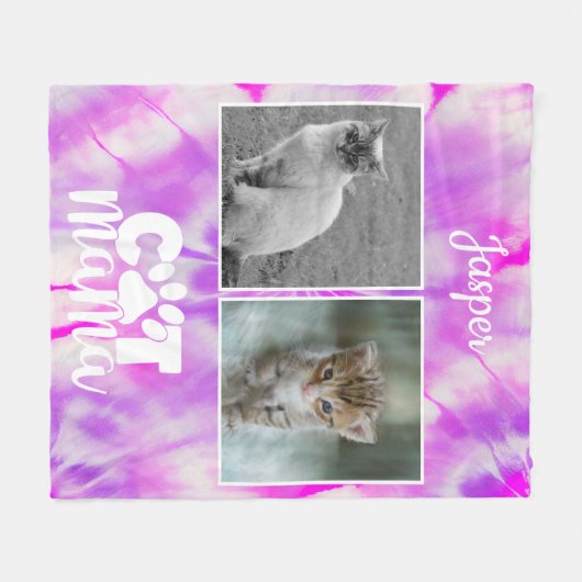 Tie Dye Kat Mam Gepersonaliseerd Roze Fleece Deken (Voorkant (Horizontaal))
