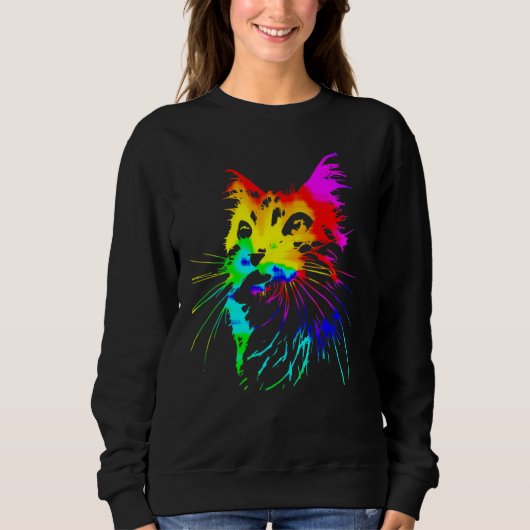 Tie Dye Kat Spat Kunst Trui (Voorkant)