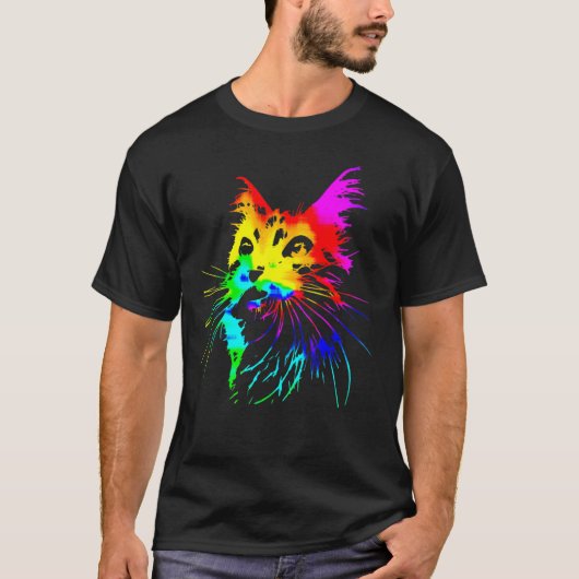 Tie Dye Kat Spatwater Kunst T-shirt (Voorkant)