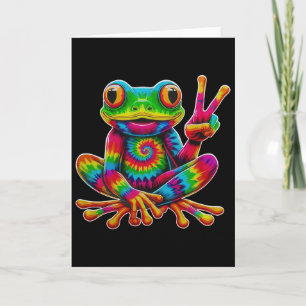 Tie-dye Kikker Vredesteken Hippie Kerst Kikker Kaart