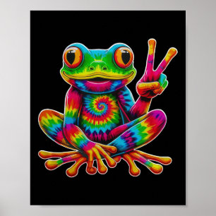 Tie-dye Kikker Vredesteken Hippie Kerstmis Kikker Poster