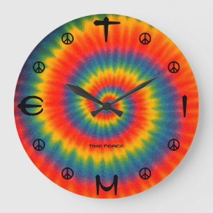 Tie Dye Kleur Barst Vrede Spiraal Wandklok 