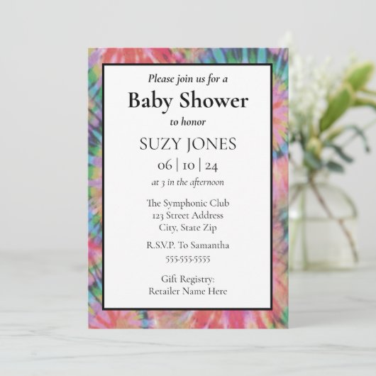 Tie Dye Kleurrijke Regenboog Hippie Baby Shower Kaart (Staand voorkant)