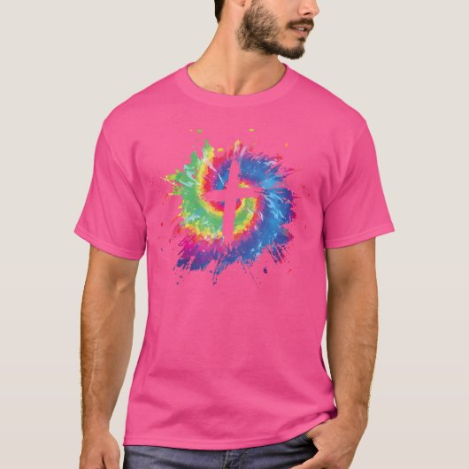 Tie Dye Kruis God Jezus Geloof Hippie Christelijk T-shirt (Voorkant)