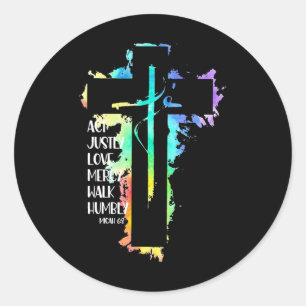 Tie Dye Kruis Micha 68 Handel Rechtvaardig Bijbel Ronde Sticker
