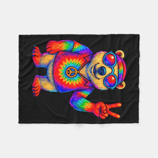 Tie-dye Lar Bear Peace Sign Hip  Fleece Deken (Voorkant (Horizontaal))