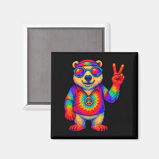Tie-dye Lar Bear Peace Sign Hip  Magneet (Voorkant / Achterkant)