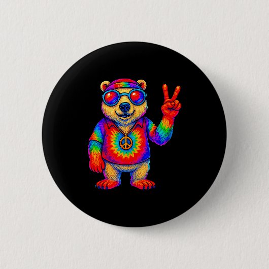 Tie-dye Lar Bear Peace Sign Hip Ronde Button 5,7 Cm (Voorkant)
