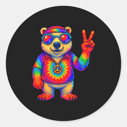 Tie-dye Lar Bear Peace Sign Hip  Ronde Sticker (Voorkant)