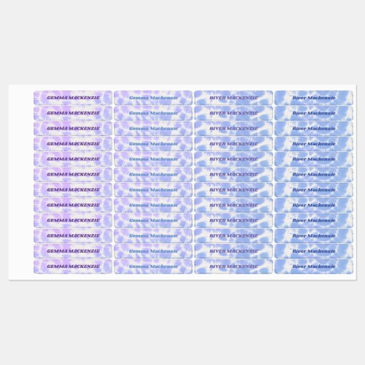Tie Dye Lavender Blue Kinder Name Waterproof Labels (Vel)