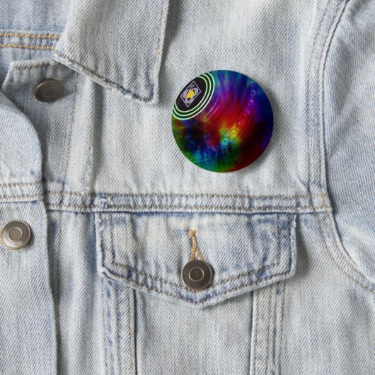 Tie Dye Lawn Bowls, Button Badge (In situ)