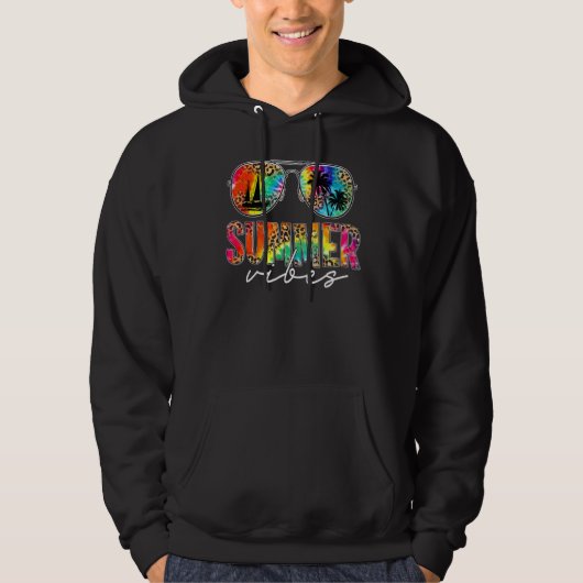 Tie Dye Leopard Sunbril Summer Vibes Beach Vaca Hoodie (Voorkant)
