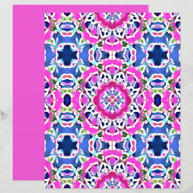 Tie Dye Mandala Patroon Denim blauw en roze (Voorkant / Achterkant)