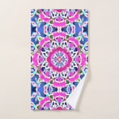 Tie Dye Mandala Patroon Denim blauw en roze Bad Handdoek (Handdoek)