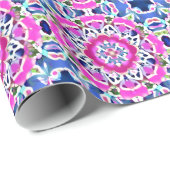 Tie Dye Mandala Patroon Denim blauw en roze Cadeaupapier (Rol Hoek)