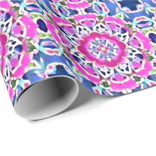 Tie Dye Mandala Patroon Denim blauw en roze Cadeaupapier