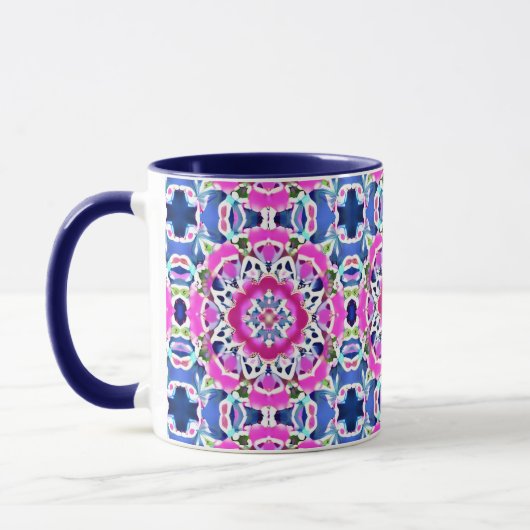Tie Dye Mandala Patroon Denim blauw en roze Mok (Links)