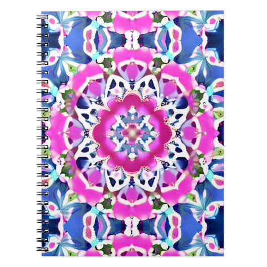Tie Dye Mandala Patroon Denim blauw en roze Notitieboek (Voorkant)
