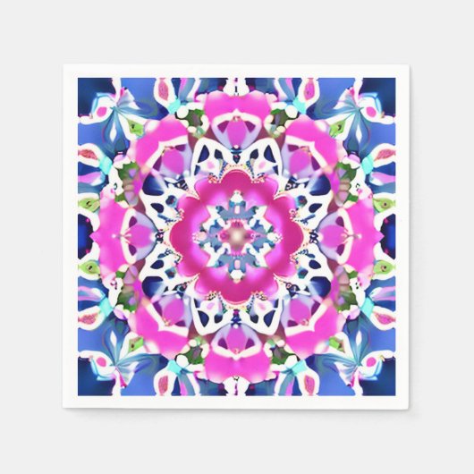 Tie Dye Mandala Patroon Denim blauw en roze Servet (Voorkant)