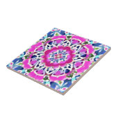 Tie Dye Mandala Patroon Denim blauw en roze Tegeltje (Zijkant)