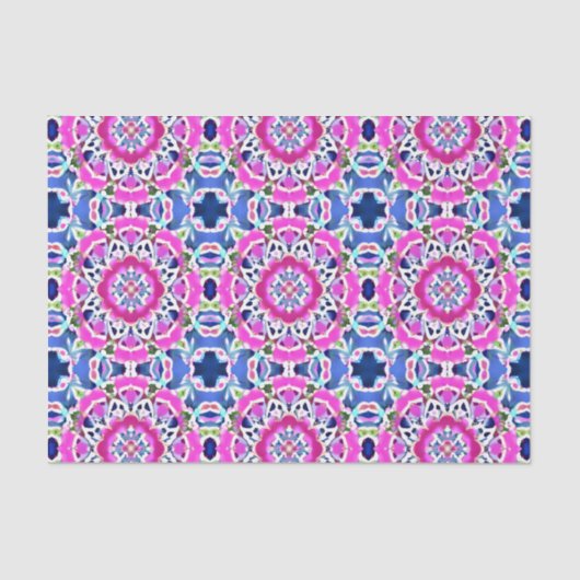 Tie Dye Mandala Patroon Denim blauw en roze Tissuepapier (Voorkant)