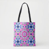Tie Dye Mandala Patroon Denim blauw en roze Tote Bag (Voorkant)