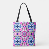 Tie Dye Mandala Patroon Denim blauw en roze Tote Bag (Achterkant)