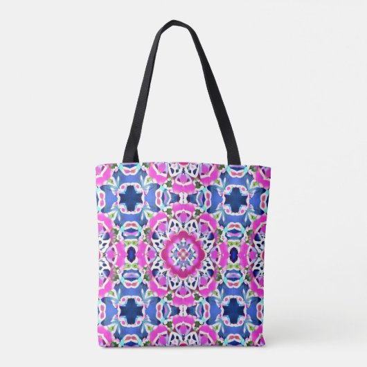Tie Dye Mandala Patroon Denim blauw en roze Tote Bag (Achterkant)