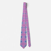 Tie Dye Mandala Patroon Denim Blauwe en Fuchsia Stropdas (Voorkant)