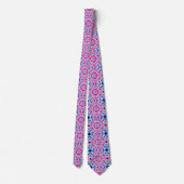 Tie Dye Mandala Patroon Denim Blauwe en Fuchsia Stropdas (Achterkant)