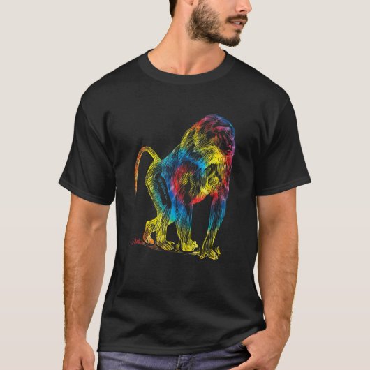 Tie Dye Mandrill Rainbow Print Aap Hippie Peace T-shirt (Voorkant)