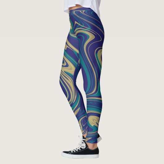 Tie Dye Marble Liquid Blue Gold Leggings (Links)