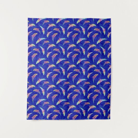 Tie Dye Marine Animals Dolphins Marlins Wandkleed (Voorkant)