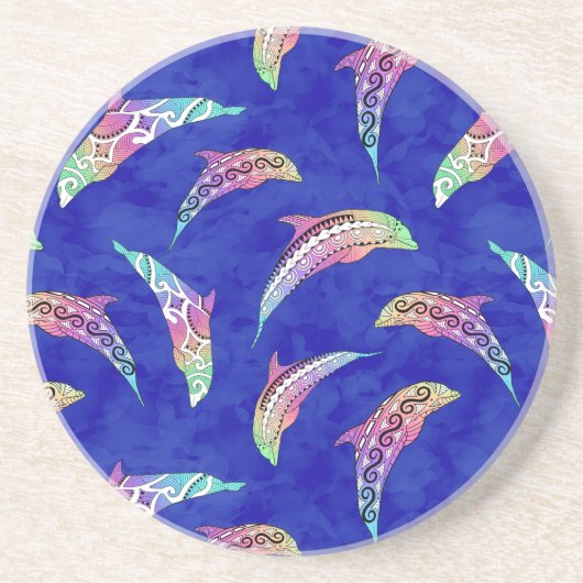 Tie Dye Marine Animals Dolphins Marlins Zandsteen Onderzetter (Voorkant)