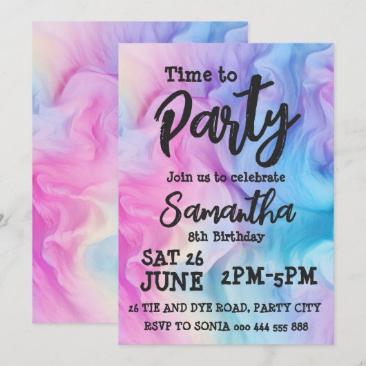 Tie Dye Meisje Rainbow Verjaardagsfeestuitnodiging Kaart (Voorkant / Achterkant)