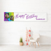 Tie Dye Modern Hippy Paars Happy Birthday Long Spandoek (Insitu)