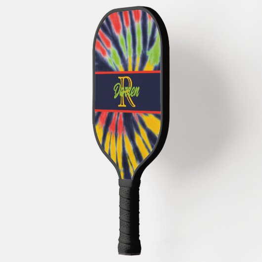 Tie Dye Monogram Black Red Yellow Pickleball Paddle (Links)