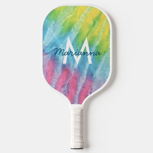 Tie Dye Monogrammed Initiaal Name Pickleball Paddle (Voorkant)