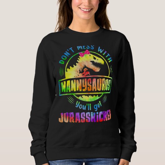 Tie Dye Nannysaurus Moederdag Rex Dinosaurus Trui (Voorkant)