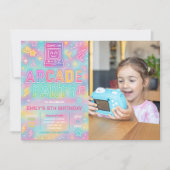 Tie Dye Neon Glow Arcade Feest Verjaardag Foto Kaart (Voorkant)