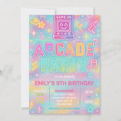 Tie Dye Neon Glow Arcade Party Verjaardag Uitnodig Kaart (Voorkant)