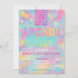 Tie Dye Neon Glow Arcade Party Verjaardag Uitnodig Kaart