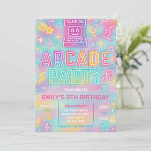 Tie Dye Neon Glow Arcade Party Verjaardag Uitnodig Kaart