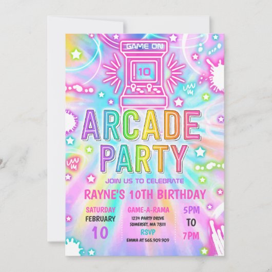 Tie Dye Neon Retro Arcade Gaming Birthday Kaart (Voorkant)