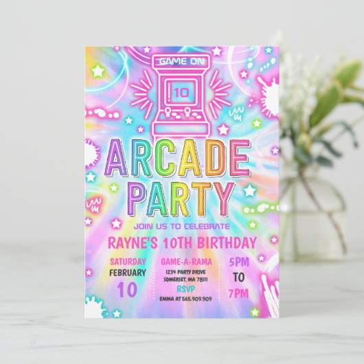 Tie Dye Neon Retro Arcade Gaming Birthday Kaart (Staand voorkant)