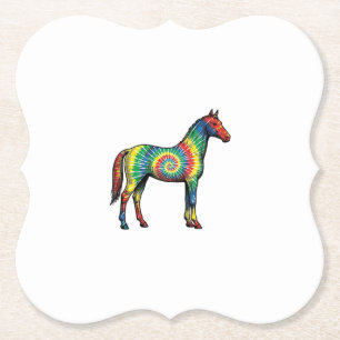 Tie Dye Paard Vintage Gravure Vector Kunst Kartonnen Onderzetters