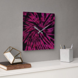 Tie-Dye Paars Roze Zwart Hippie Retro Patroon  Vierkante Klok